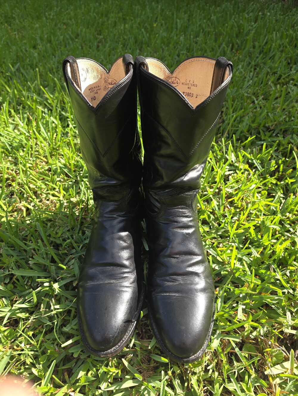 Justin Men's Black Westen Kipskin Classic Leather Roper Cowboy Boots Size 9d